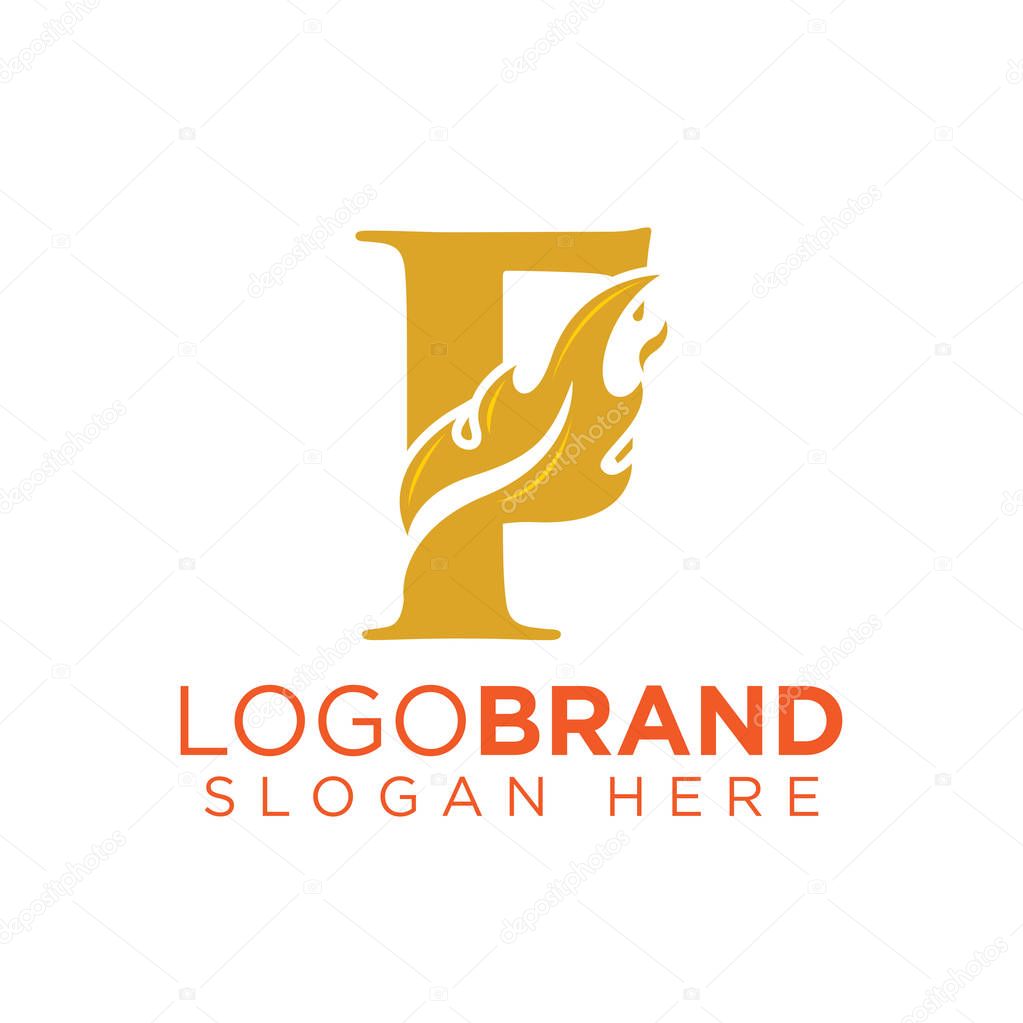 F Letter with Flame Fire logo vector