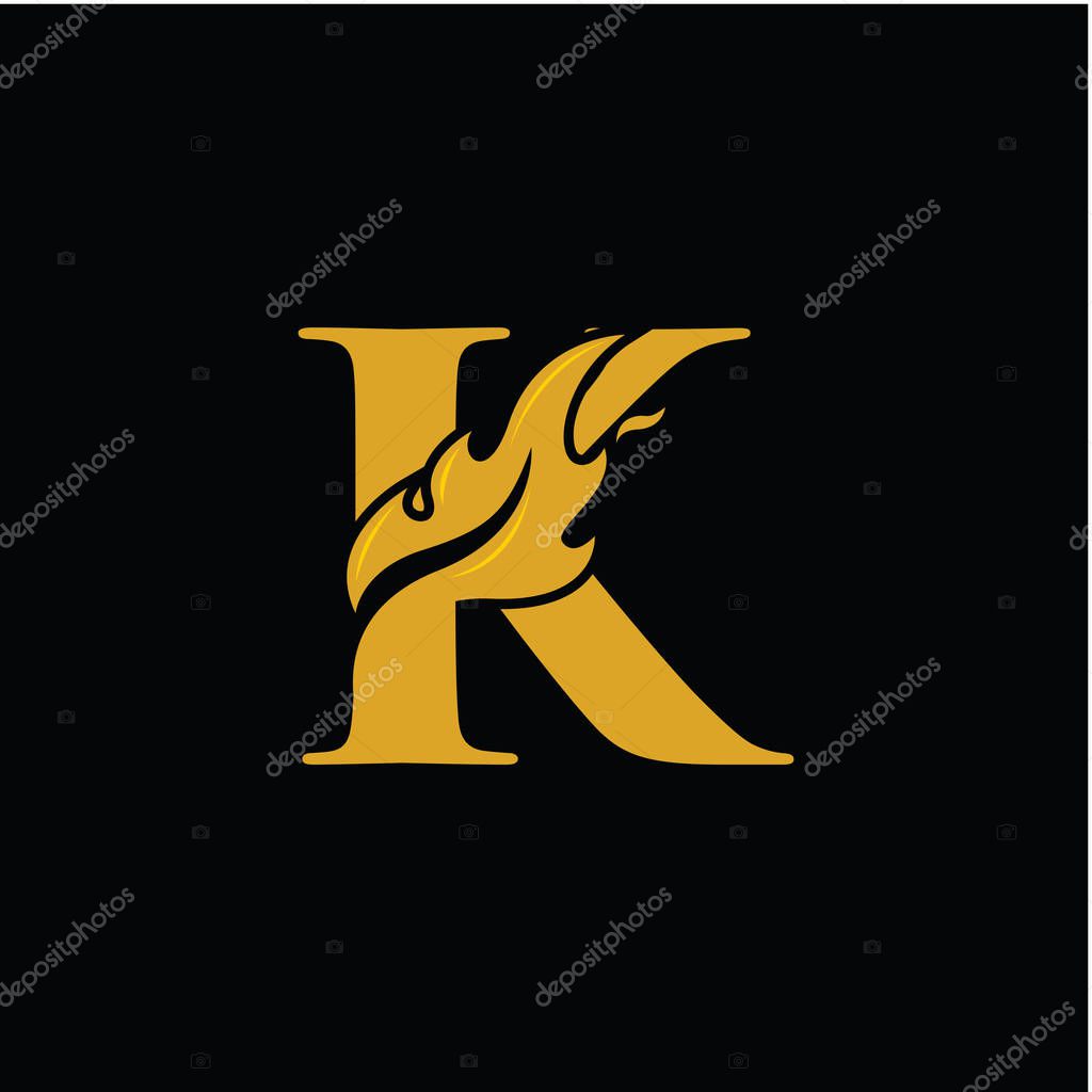 K Letter with Flame Fire logo vector