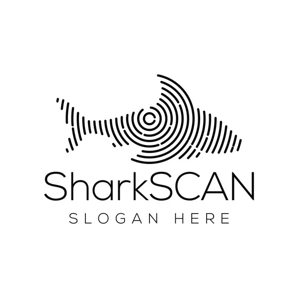 Žralok rybí skenovací technika logo Vector element. Šablona loga technologie zvířat — Stockový vektor