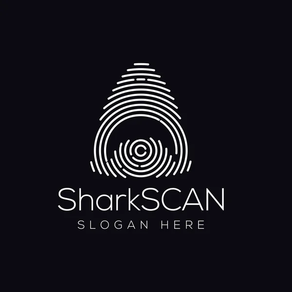 Tecnologia di scansione del pesce squalo Elemento vettoriale del logo. Modello logo tecnologia animale — Vettoriale Stock