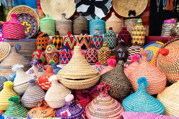 Colorful dish souvenirs for sale in a shop in Morocco