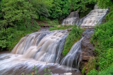 Dağ nehri şelale manzara. Dzhurynskyi şelalesi şelalesi.