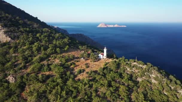 Türkiye deniz feneri Kaledonya inanılmaz manzara yükseklikten vuruldu — Stok video