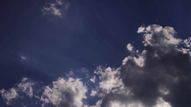 PUFFY CLOUDS, Puffy flauschige weiße Wolken blauer Himmel Zeitraffer Bewegungshintergrund. Strahlend blauer Himmel aufgedunsen flauschig weiße Wolkenlandschaft bewölkt Himmel. Geschwollene flauschige weiße Wolke blauer Himmel Hintergrund. — Stockvideo