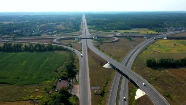 Large car interchange, aerial shot. Route Kiev Zhytomyr — Stock Video