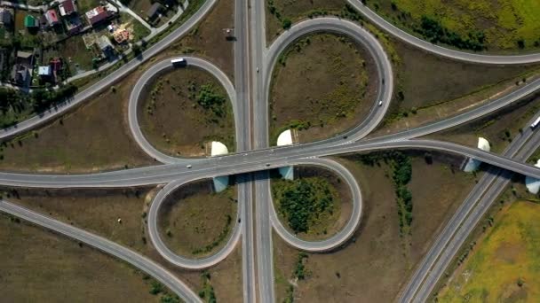 Large car interchange, aerial shot. Route Kiev Zhytomyr — Stock Video