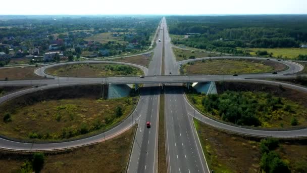 Large car interchange, aerial shot. Route Kiev Zhytomyr — Stock Video