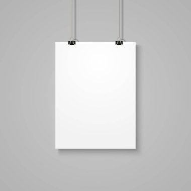 Beyaz poster mockup gri duvar