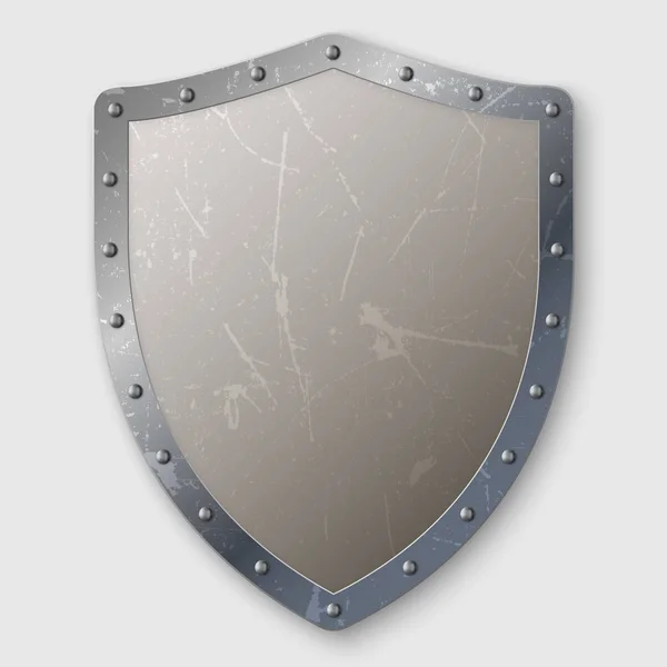 Realistic Aged Metal Shield Isolated — Stock Vector