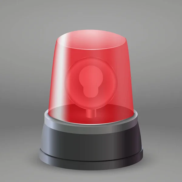 Realistic Red Flasher Light Siren Alert Sign — Stock Vector