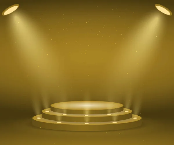 Сцена Огнями Церемонии Награждения Освещённый Круглый Подиум Пьедестал — стоковый вектор