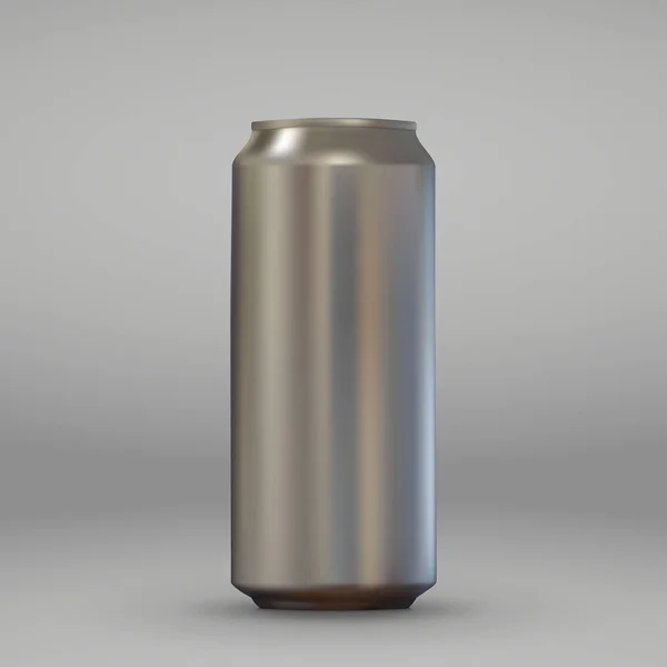Realistic Blank Aluminium Can Metallic Beer Soda Pack Mockup White — Stock Vector