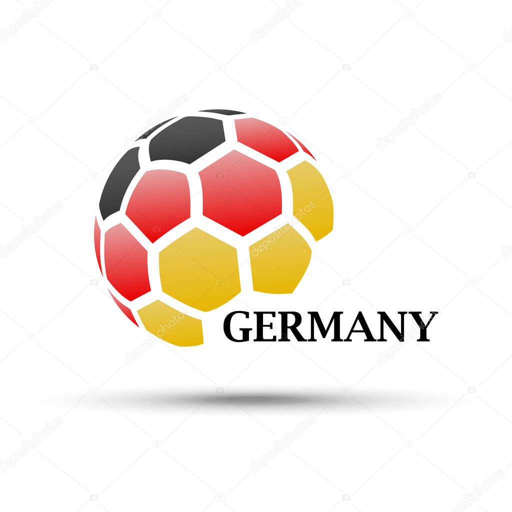 Football banner. Vector illustration of abstract soccer ball with Germany national flag colors