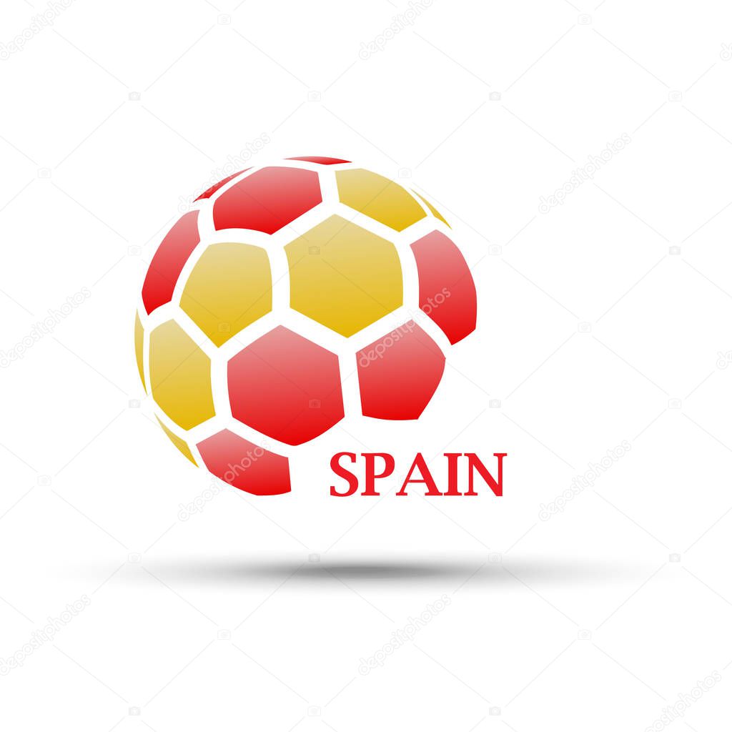 Football banner. Vector illustration of abstract soccer ball with Spain national flag colors