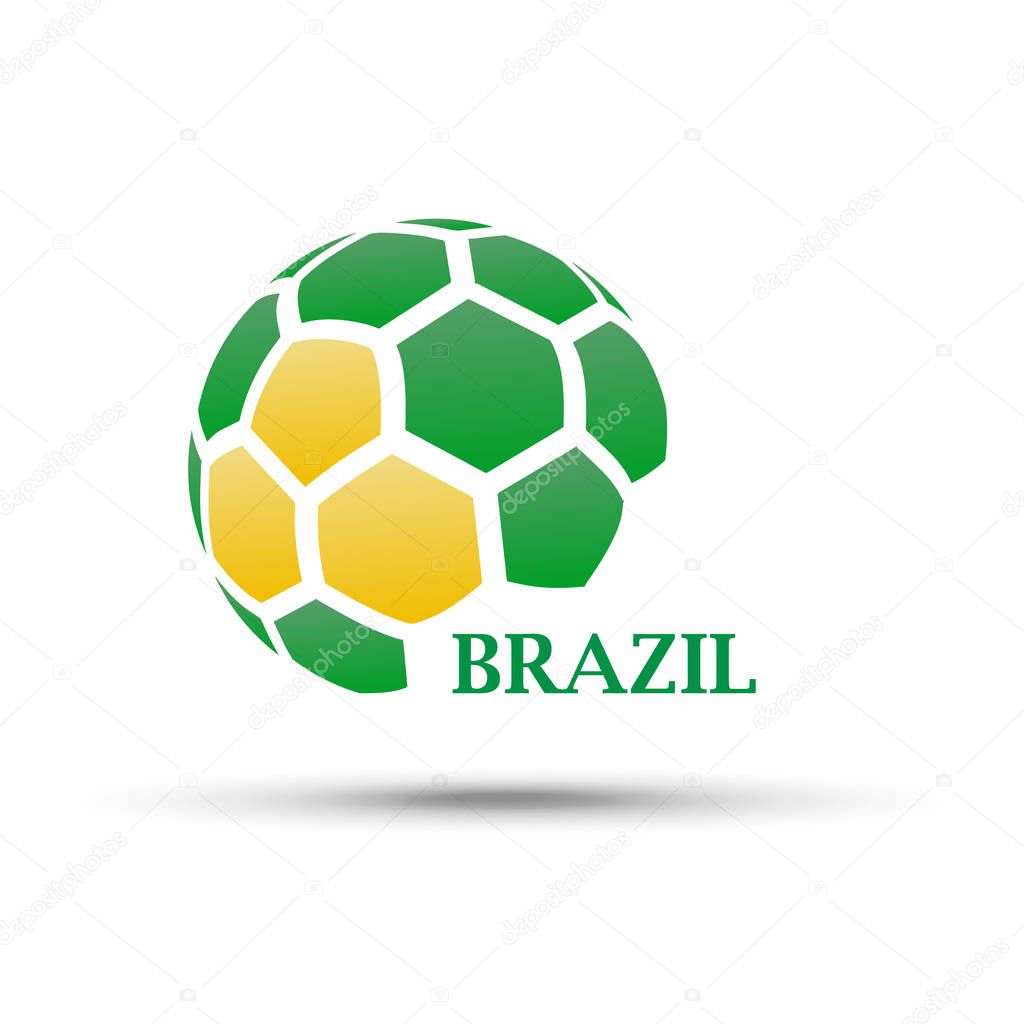 Football banner. Vector illustration of abstract soccer ball with Brazil national flag colors