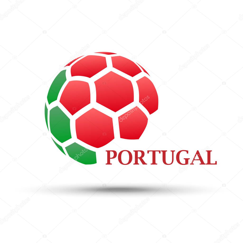 Football banner. Vector illustration of abstract soccer ball with Portugal national flag colors