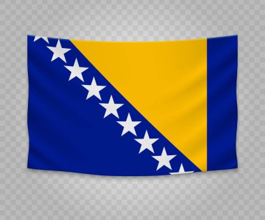 Bosna bayrağı gerçekçi asılı. Boş kumaş banner illüstrasyon tasarımı.