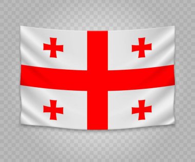Gerçekçi asılı bayrağı Georgia. Boş kumaş banner illüstrasyon tasarımı.