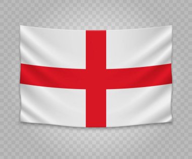 İngiltere'nin gerçekçi asılı bayrağı. Boş kumaş banner illüstrasyon tasarımı.