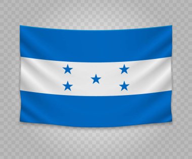 Honduras bayrağı gerçekçi asılı. Boş kumaş banner illüstrasyon tasarımı.