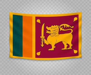 Sri Lanka bayrağı asılı gerçekçi. Boş kumaş banner illüstrasyon tasarımı.