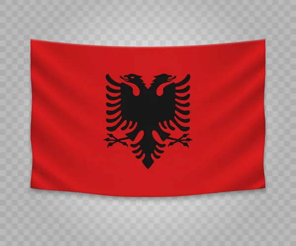 Realistiska Hängande Flagga Albanien Tom Tyg Banner Illustration Design — Stock vektor