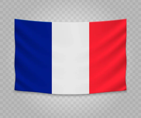 Bandera Colgante Realista Francia Diseño Ilustración Banner Tela Vacía — Vector de stock