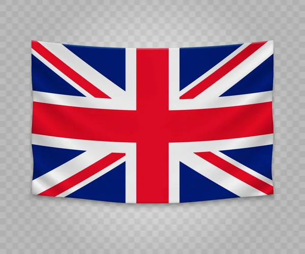 Drapeau Suspendu Réaliste Royaume Uni Illustration Bannière Tissu Vide — Image vectorielle