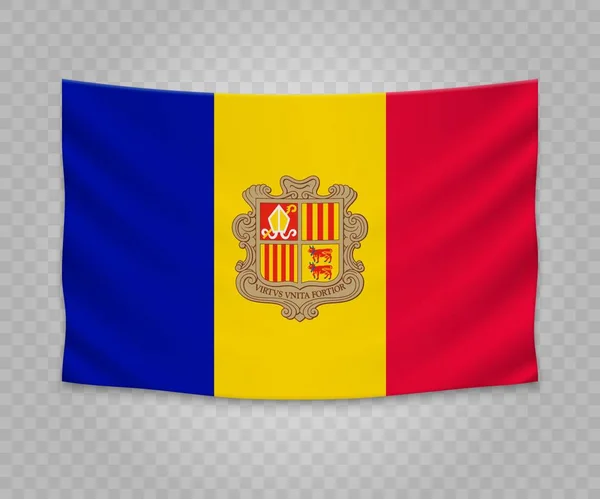 Bandera Colgante Realista Andorra Diseño Ilustración Banner Tela Vacía — Vector de stock