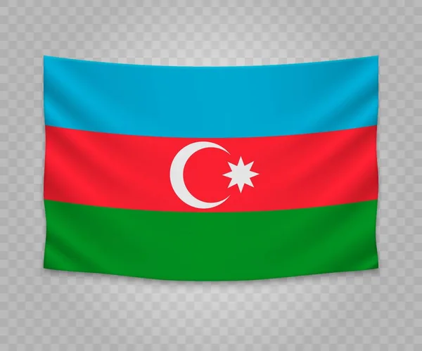 Bandiera Appesa Realistica Dell Azerbaigian Disegno Illustrazione Del Banner Tessuto — Vettoriale Stock