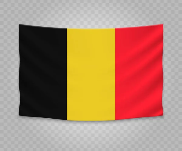 Drapeau Suspendu Réaliste Belgique Illustration Bannière Tissu Vide — Image vectorielle