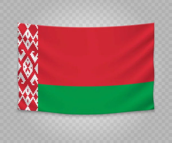 Bandiera Appesa Realistica Della Bielorussia Disegno Illustrazione Del Banner Tessuto — Vettoriale Stock