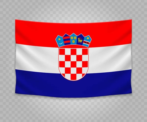 Realistické Visí Vlajka Chorvatska Prázdné Tkaniny Banner Ilustrace Design — Stockový vektor