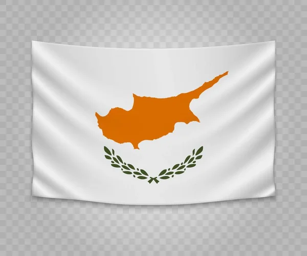Ciprus Zászlaja Reális Függő Üres Szövet Bannert Ábra Tervező — Stock Vector