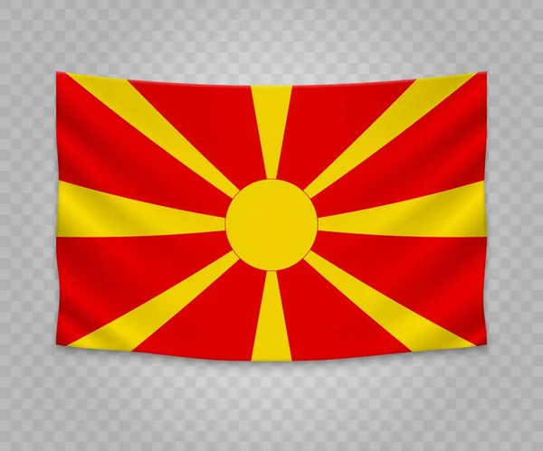 Bandera Colgante Realista Macedonia Diseño Ilustración Banner Tela Vacía — Archivo Imágenes Vectoriales