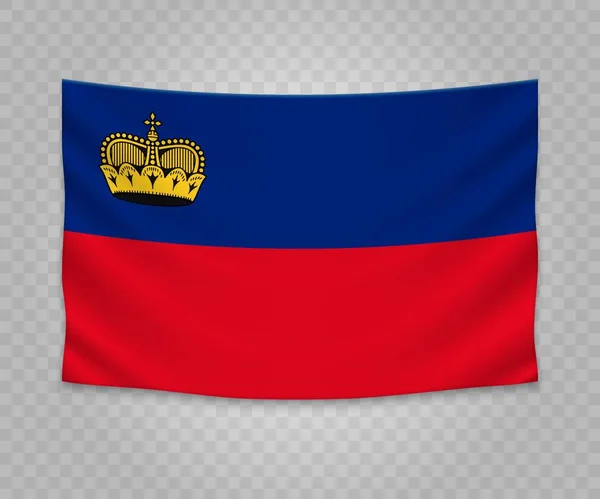 Realistiska Hängande Flagga Liechtenstein Tom Tyg Banner Illustration Design — Stock vektor