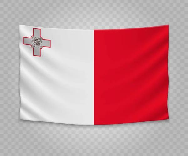 Realistisch Hängende Flagge Von Malta Leerer Stoff Banner Illustration Design — Stockvektor