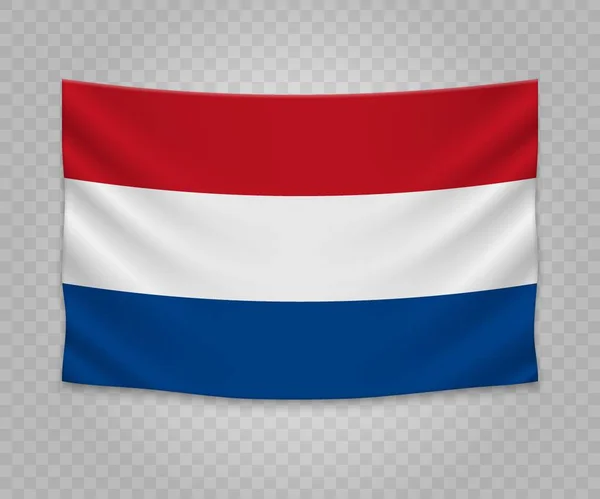 Realistisch Hängende Flagge Der Niederlande Leerer Stoff Banner Illustration Design — Stockvektor