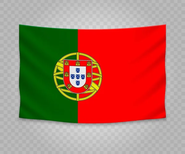 Realistiska Hängande Portugisisk Flagg Tom Tyg Banner Illustration Design — Stock vektor