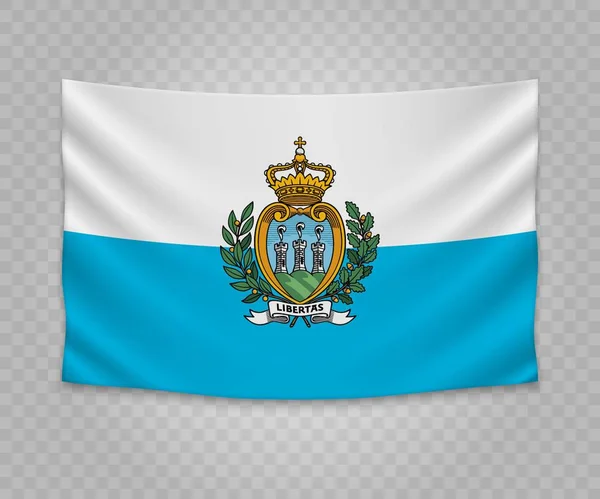 Realistisch Hängende Flagge Von San Marino Leerer Stoff Banner Illustration — Stockvektor