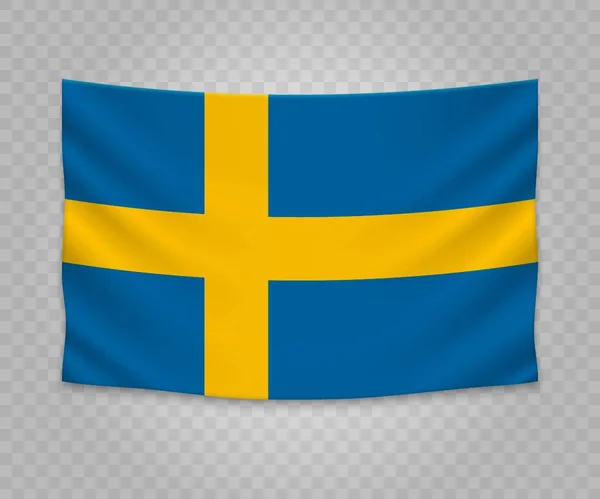 Bandeira Pendurada Realista Suécia Design Ilustração Banner Tecido Vazio —  Vetores de Stock