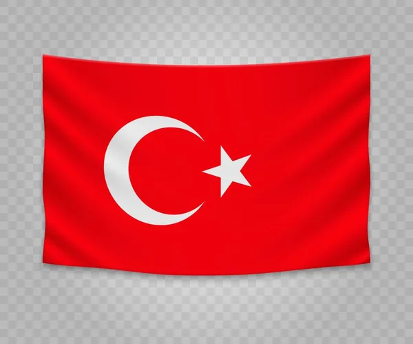 Bandera Colgante Realista Turquía Diseño Ilustración Banner Tela Vacía — Vector de stock