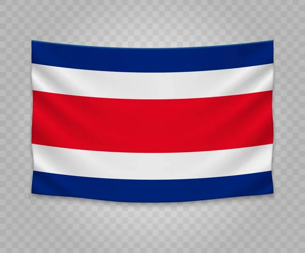Bandera Colgante Realista Costa Rica Diseño Ilustración Banner Tela Vacía — Vector de stock