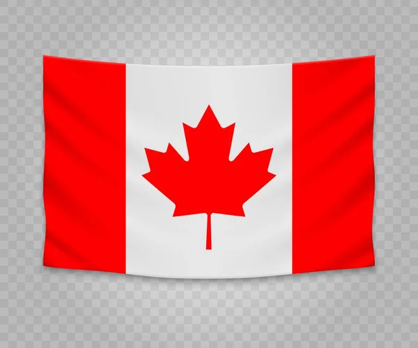 Realistické Visí Vlajka Kanady Prázdné Tkaniny Banner Ilustrace Design — Stockový vektor