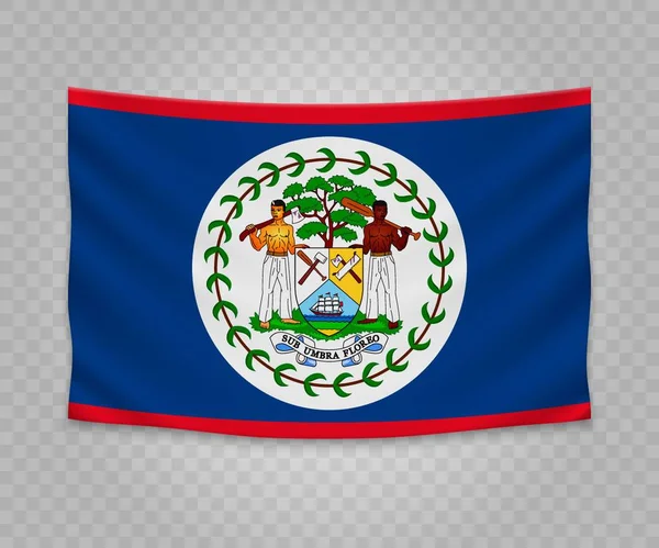 Drapeau Suspendu Réaliste Belize Illustration Bannière Tissu Vide — Image vectorielle