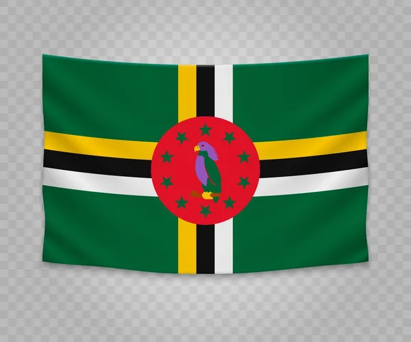 Realistiska Hängande Flagga Dominica Tom Tyg Banner Illustration Design — Stock vektor