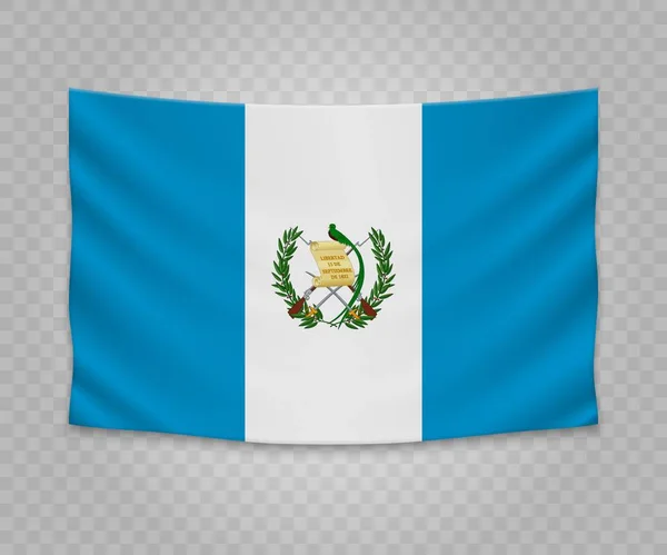 Guatemala Bayrağı Gerçekçi Asılı Boş Kumaş Banner Illüstrasyon Tasarımı — Stok Vektör