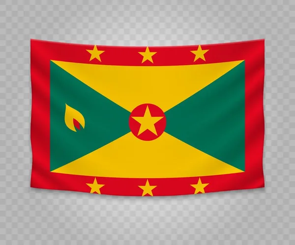 Bandiera Appesa Realistica Grenada Disegno Illustrazione Del Banner Tessuto Vuoto — Vettoriale Stock