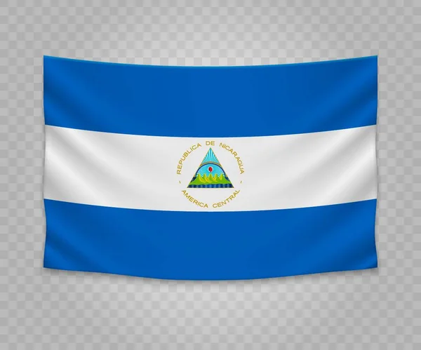 Bandera Colgante Realista Nicaragua Diseño Ilustración Banner Tela Vacía — Vector de stock