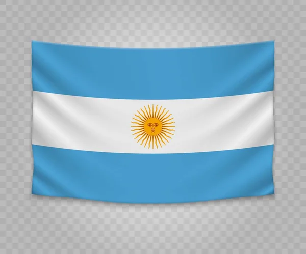 Argentína Zászlaja Reális Függő Üres Szövet Bannert Ábra Tervező — Stock Vector